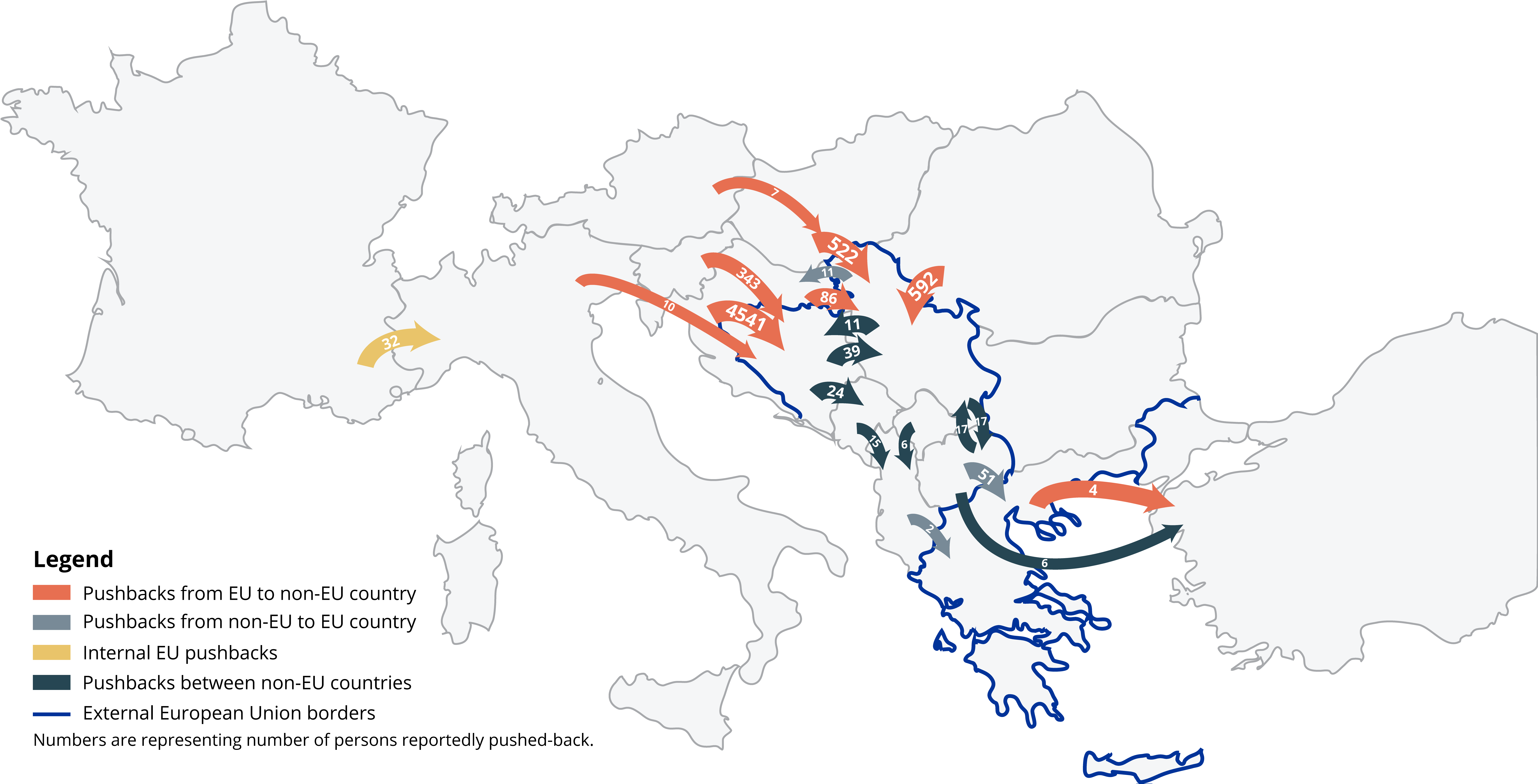 map about pushbacks at European borders