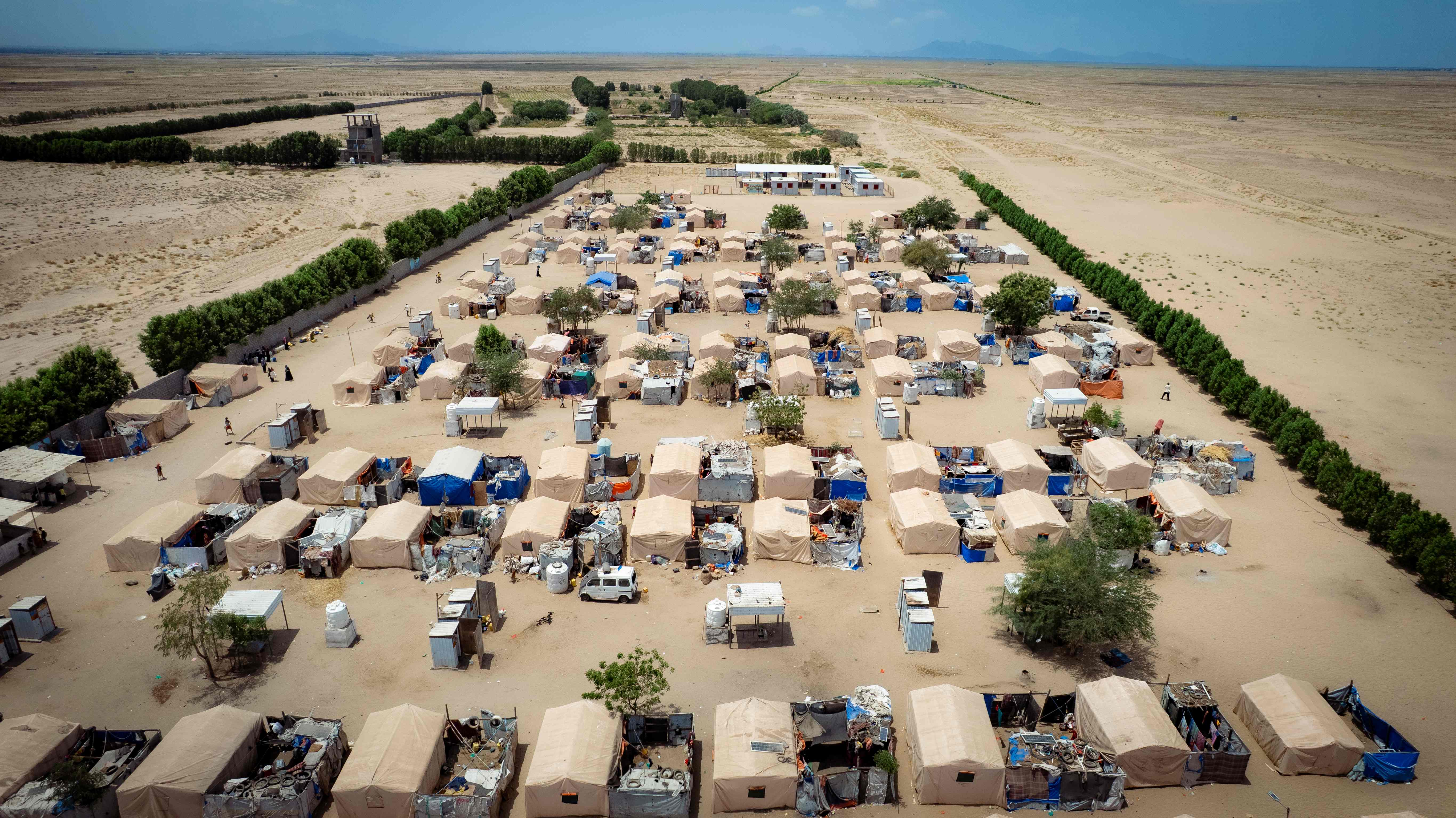 Ateera displacement site in Tuban District, Lahj Governorate, where displacement-affected families access humanitarian assistance through the Yemen Displacement Response Consortium. 