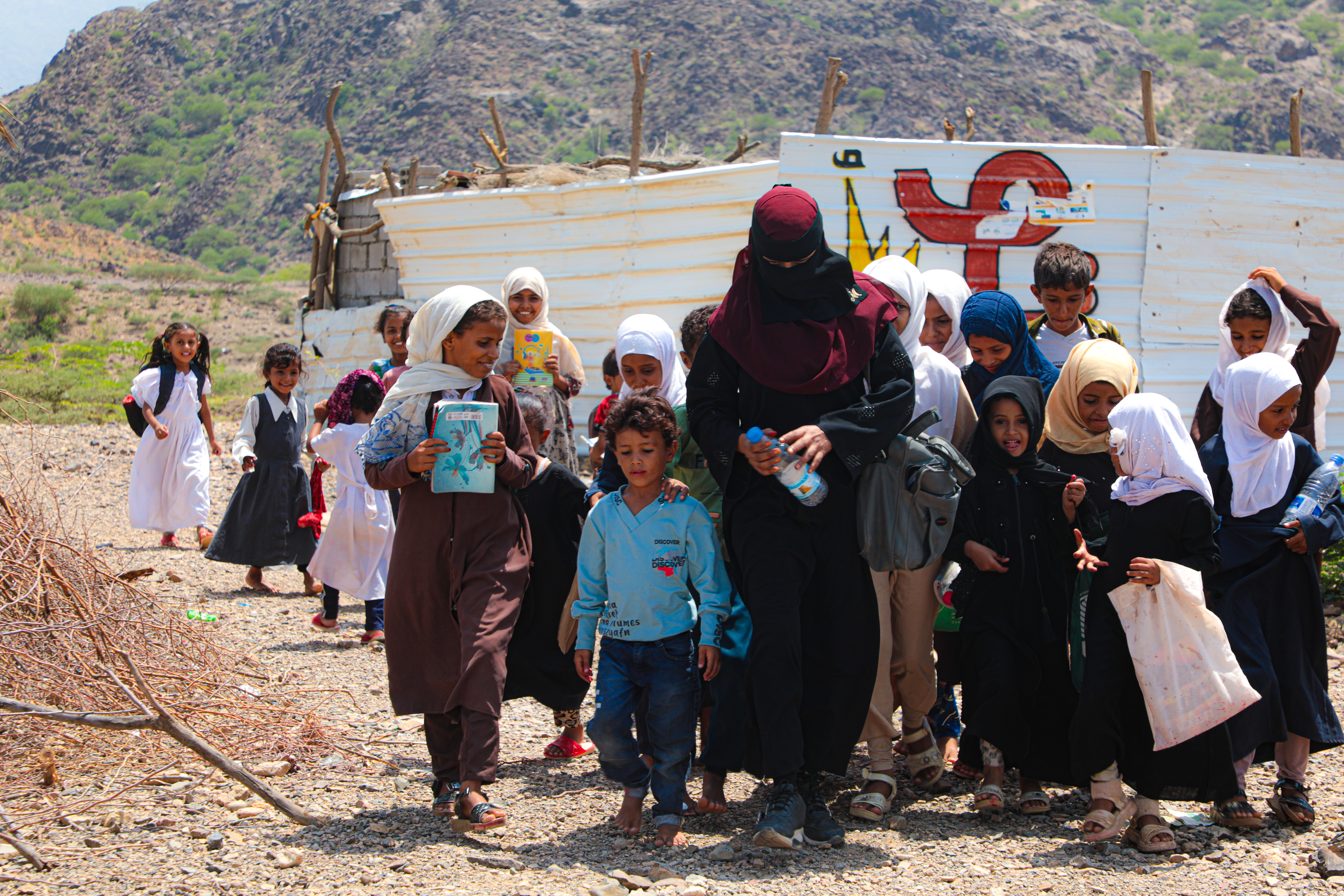 Students learning in Moza District, Taiz Governorate
